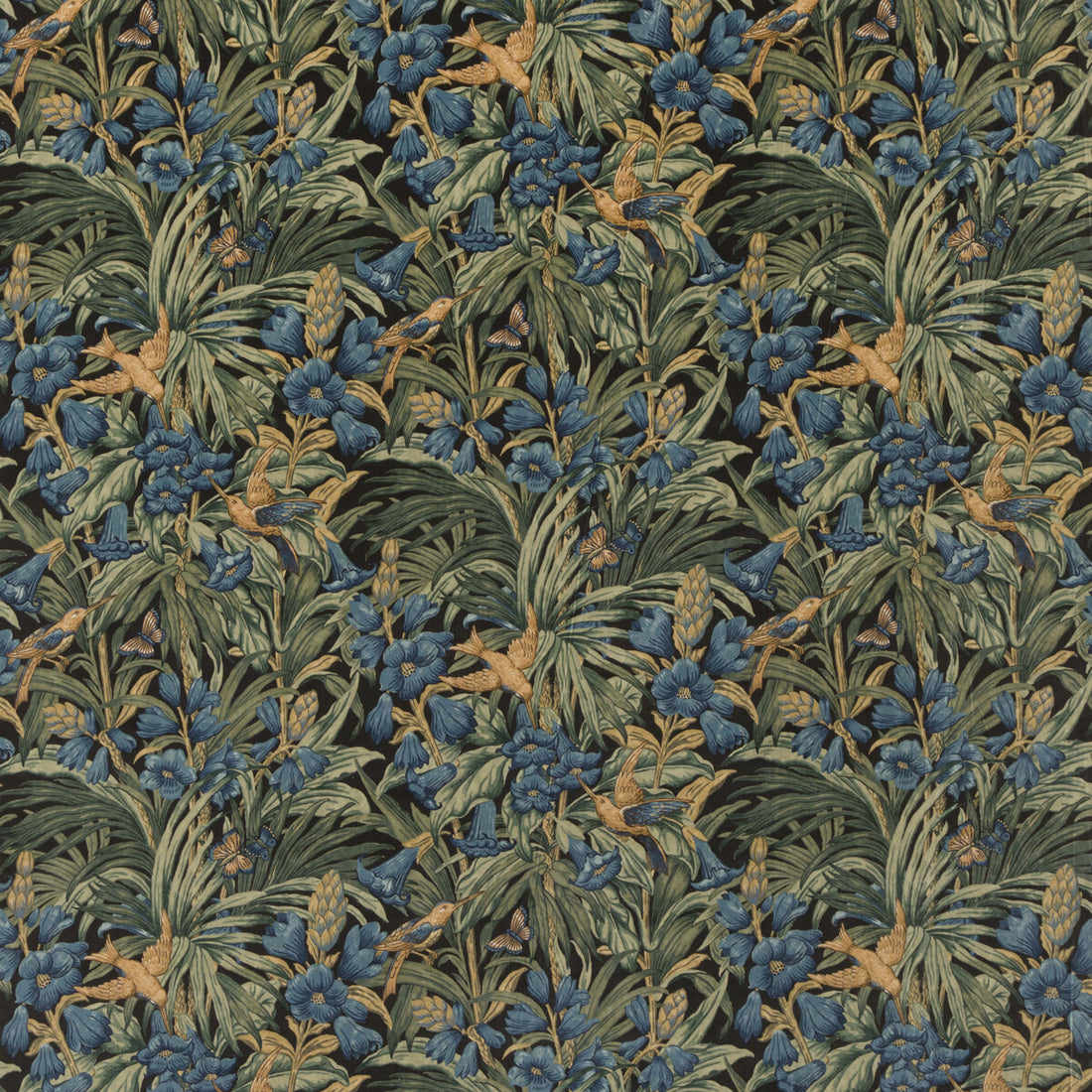 Trumpet Flowers Velvet fabric in dark indigo/teal color - pattern BP10623.1.0 - by G P &amp; J Baker in the Originals V collection