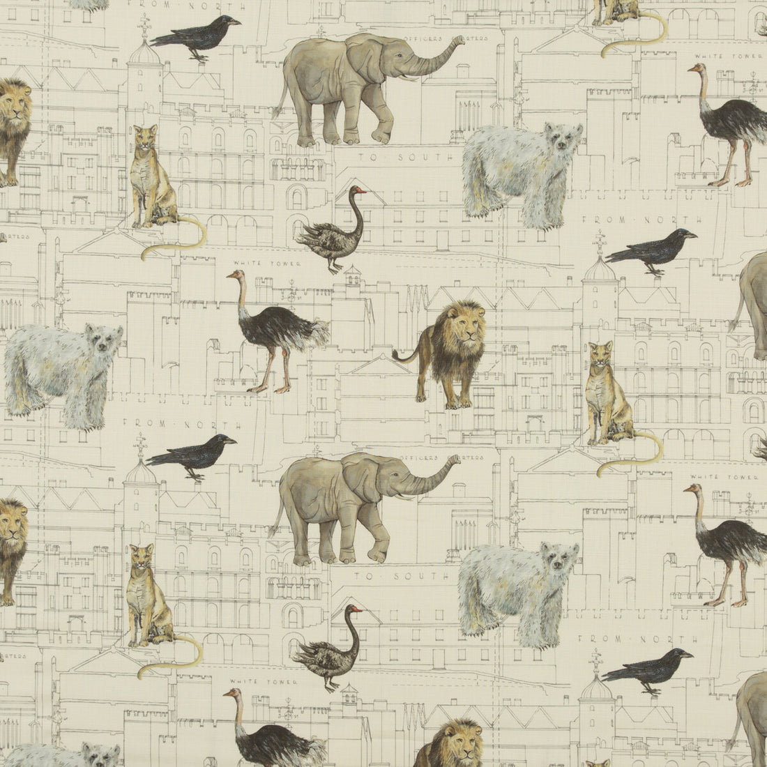 Royal Beasts Linen fabric in ivory color - pattern BP10675.1.0 - by G P &amp; J Baker in the Historic Royal Palaces collection