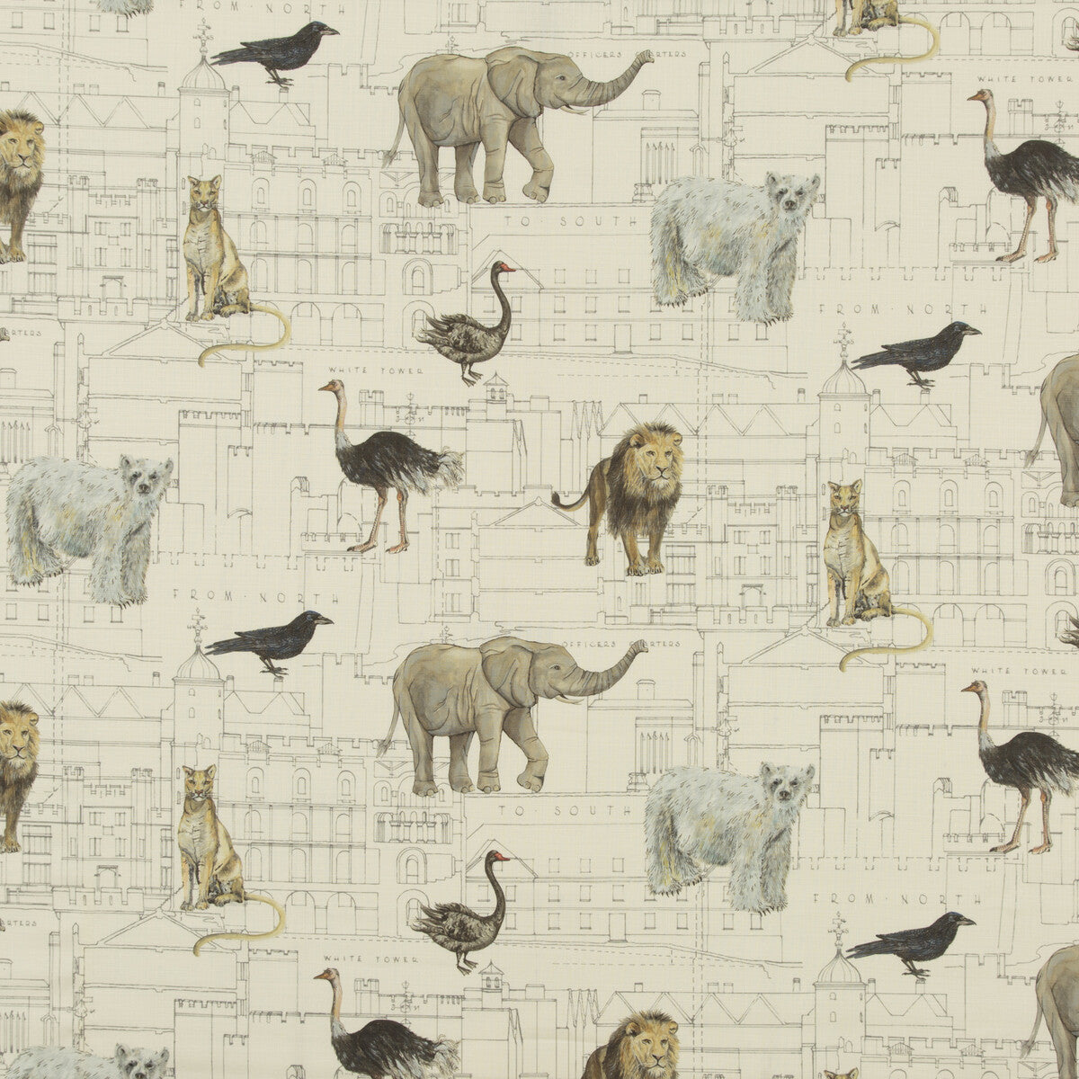 Royal Beasts Linen fabric in ivory color - pattern BP10675.1.0 - by G P & J Baker in the Historic Royal Palaces collection