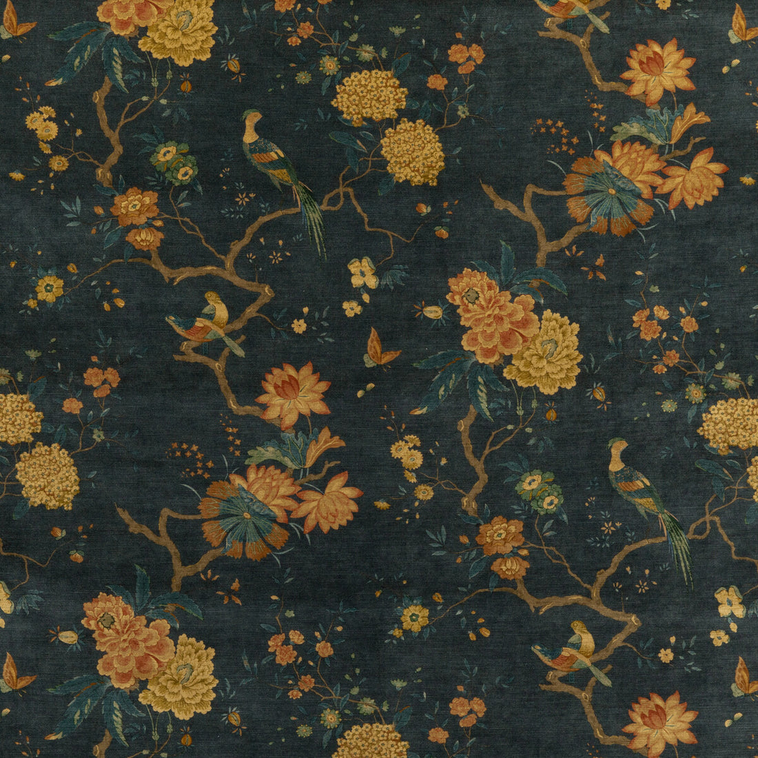 Oriental Bird Velvet fabric in teal color - pattern BP10818.2.0 - by G P &amp; J Baker in the Signature Velvets collection