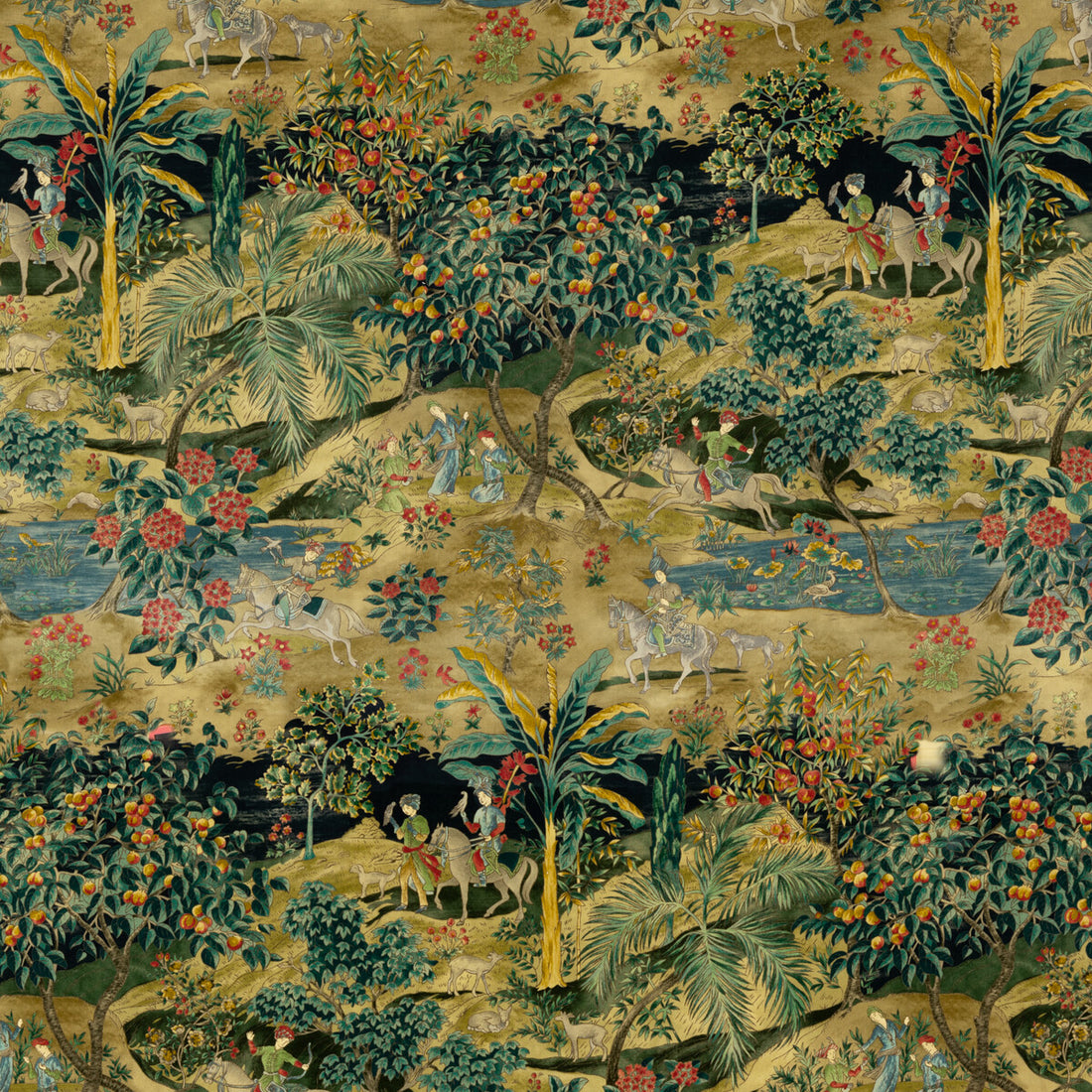 Ramayana Velvet fabric in emerald/sand color - pattern BP10832.2.0 - by G P &amp; J Baker in the Coromandel collection