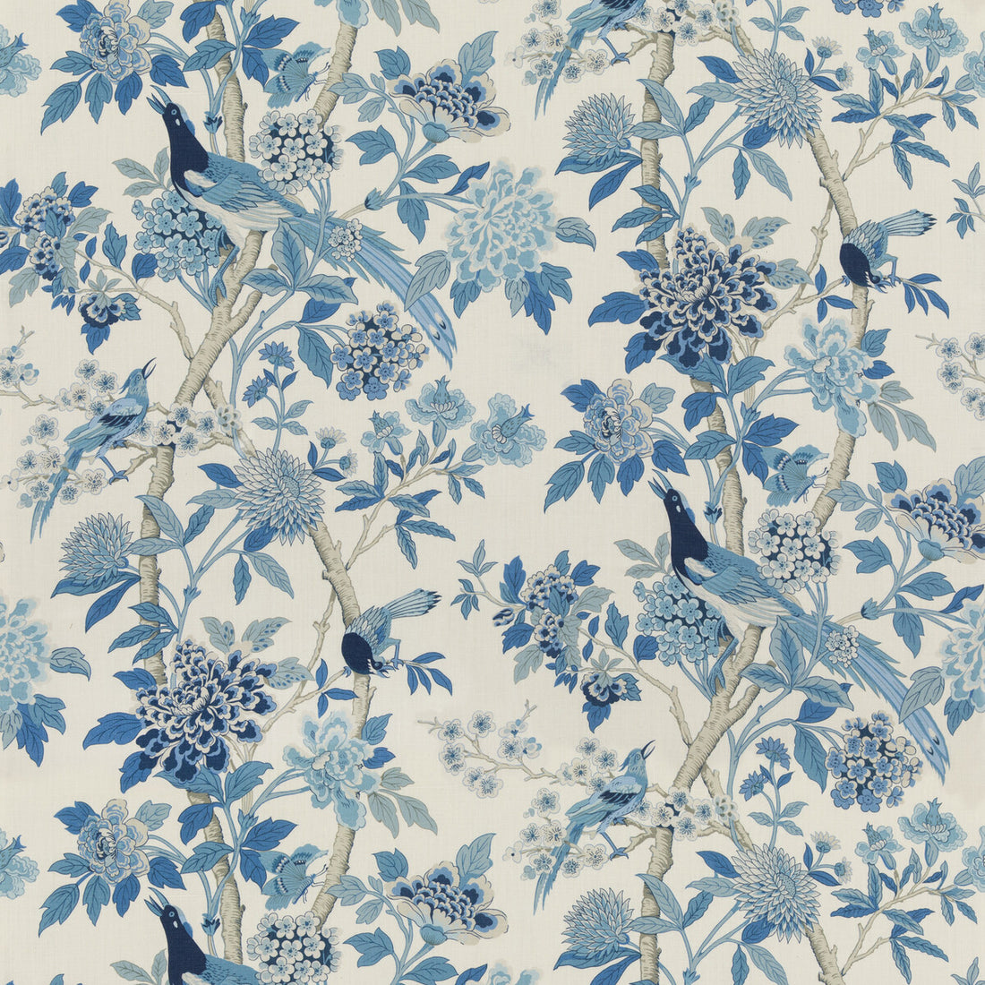 Hydrangea Bird - Archive fabric in blue color - pattern BP10851.1.0 - by G P &amp; J Baker in the Chifu collection