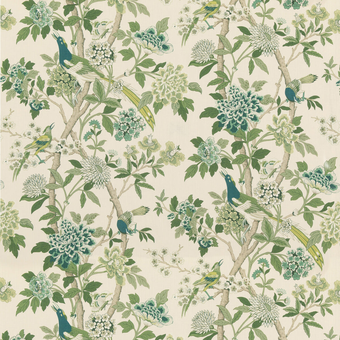 Hydrangea Bird - Archive fabric in green color - pattern BP10851.2.0 - by G P &amp; J Baker in the Chifu collection