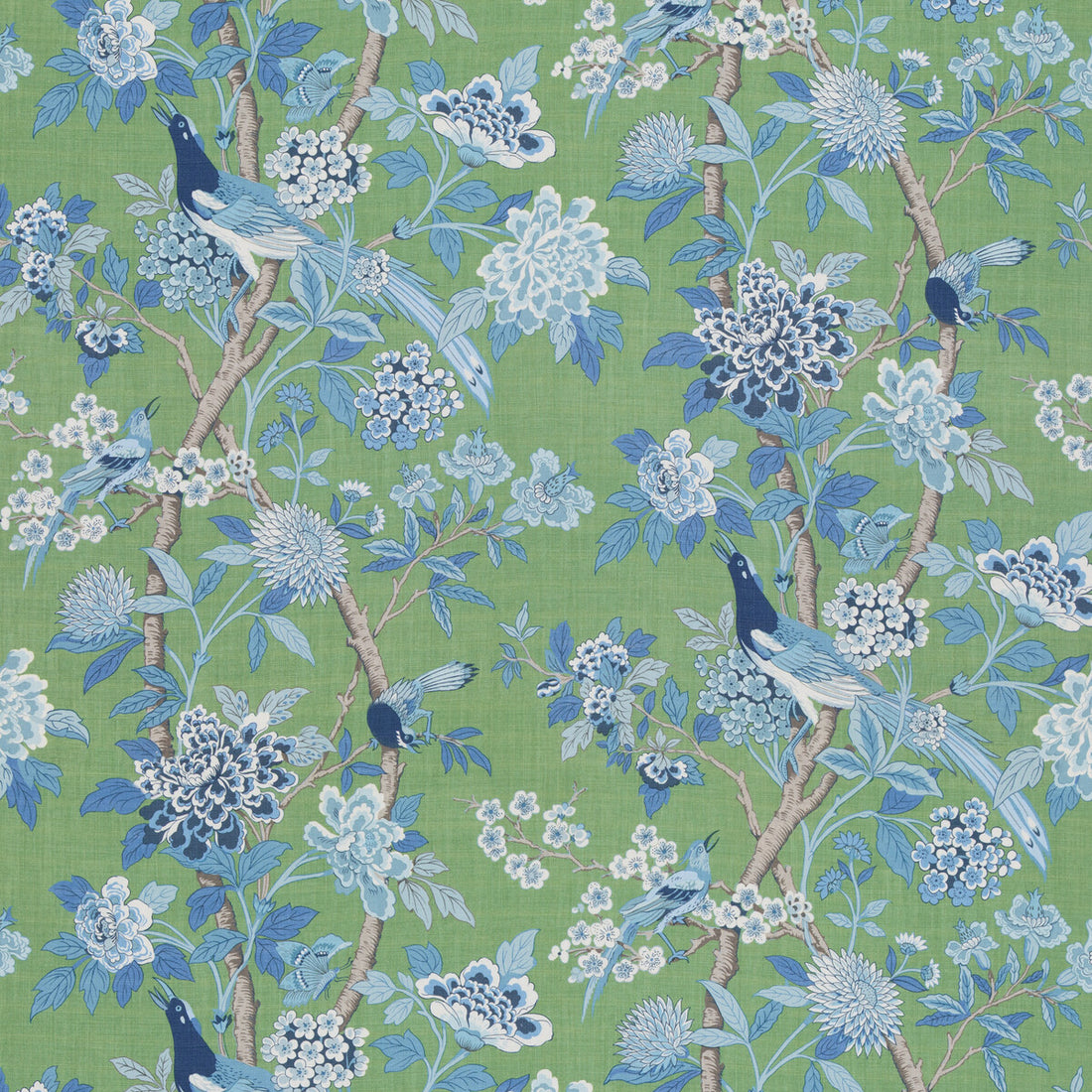 Hydrangea Bird - Archive fabric in emerald/blue color - pattern BP10851.3.0 - by G P &amp; J Baker in the Chifu collection