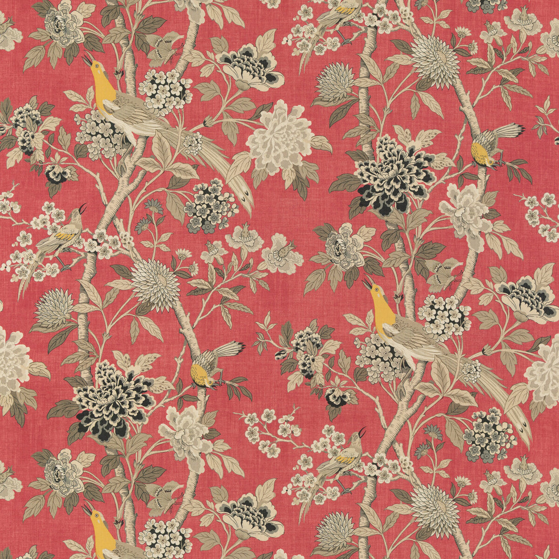 Hydrangea Bird - Archive fabric in old rose color - pattern BP10851.4.0 - by G P &amp; J Baker in the Chifu collection