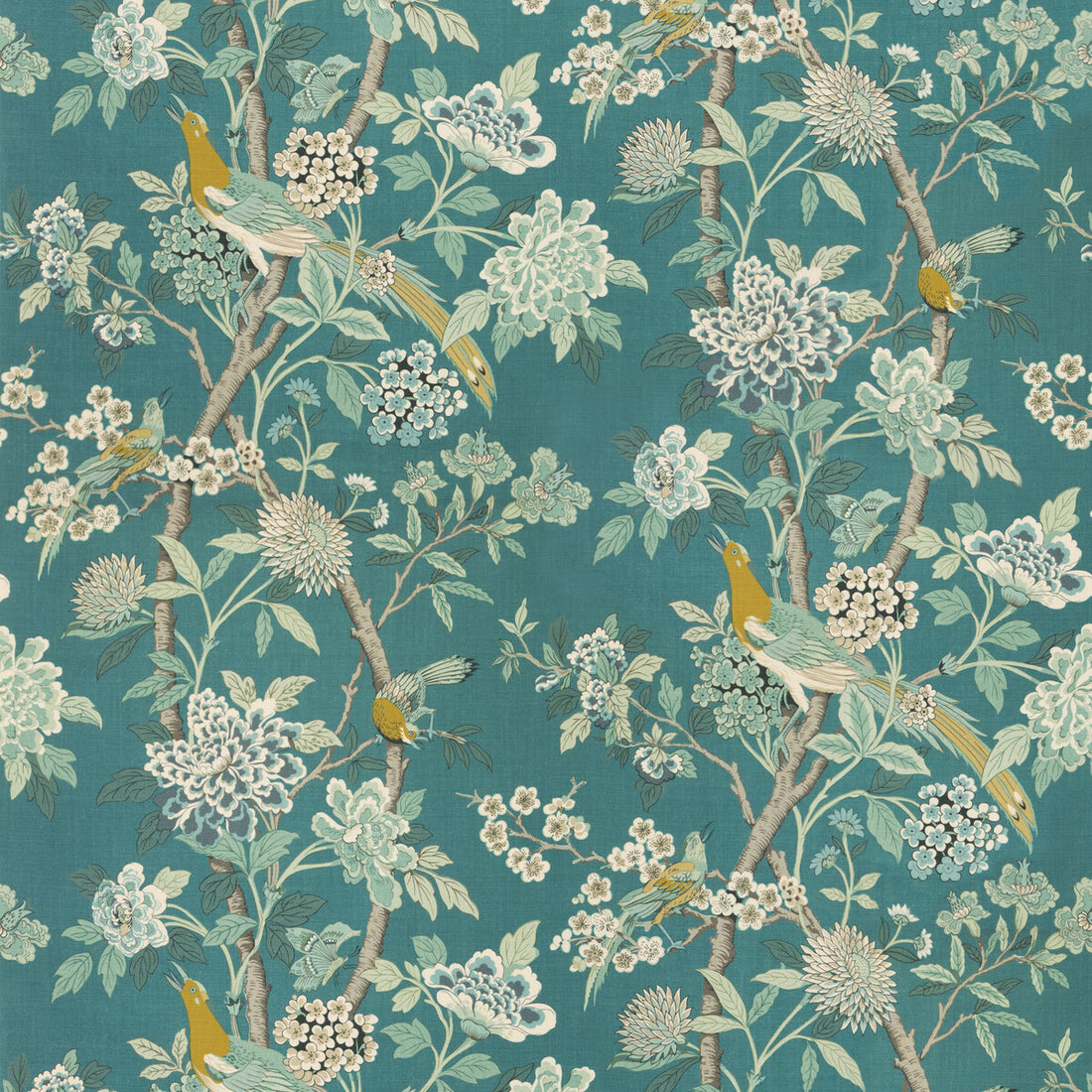Hydrangea Bird - Archive fabric in teal color - pattern BP10851.5.0 - by G P &amp; J Baker in the Chifu collection