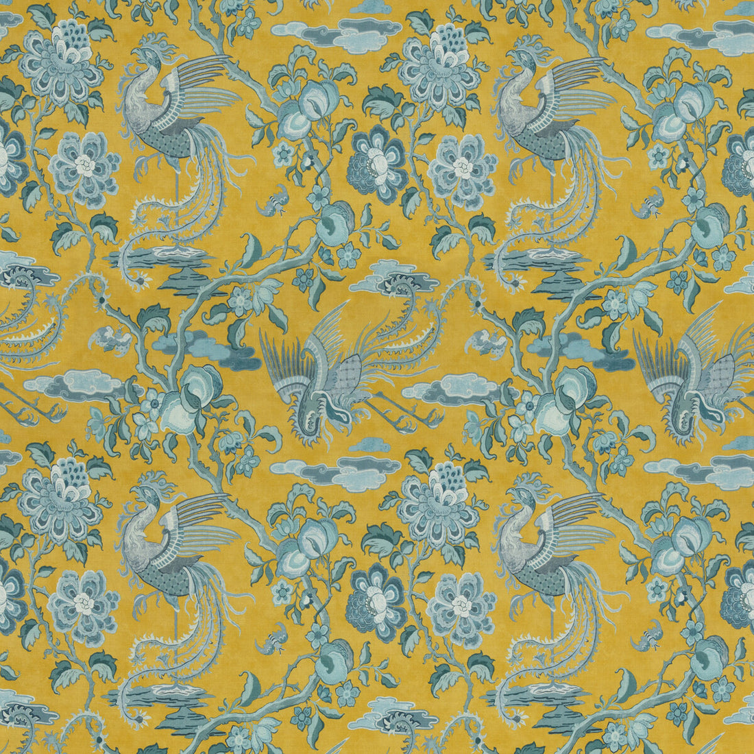Chifu fabric in ochre/blue color - pattern BP10852.2.0 - by G P &amp; J Baker in the Chifu collection