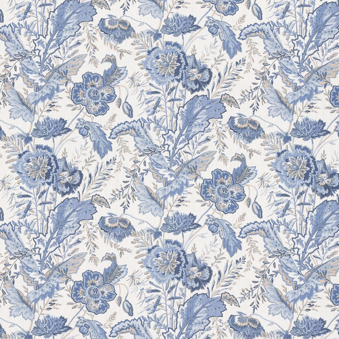Indienne Flower fabric in blue color - pattern BP10938.1.0 - by G P &amp; J Baker in the Caspian collection