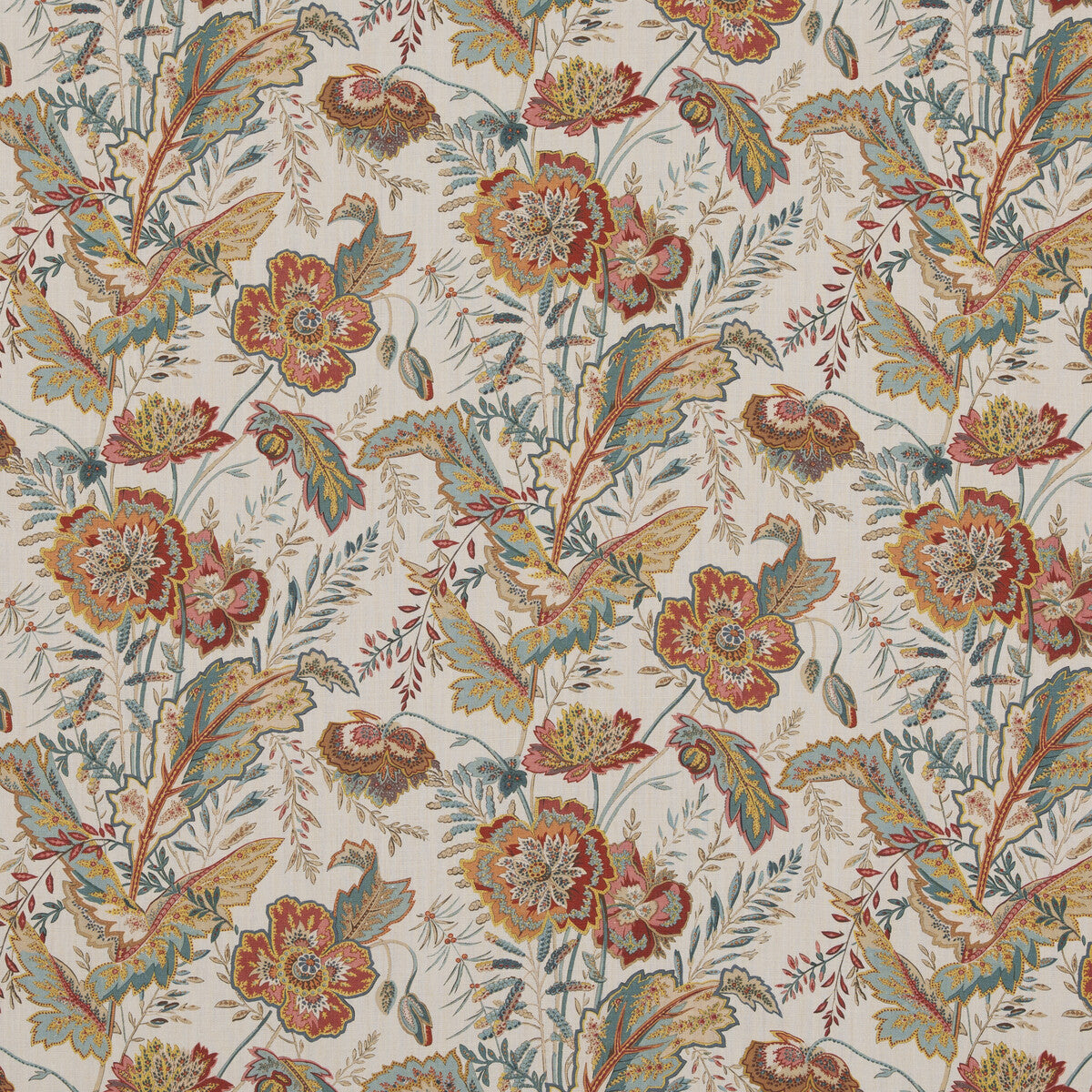 Indienne Flower fabric in red/teal color - pattern BP10938.3.0 - by G P & J Baker in the Caspian collection