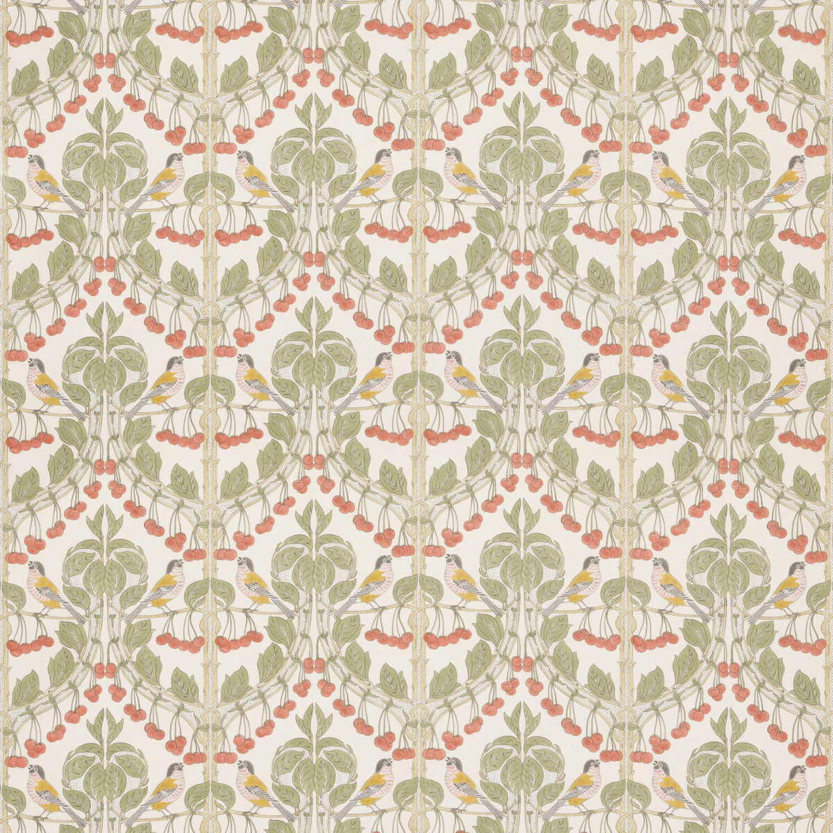 Birds & Cherries Cotton fabric in red/green color - pattern BP10967.1.0 - by G P & J Baker in the Original Brantwood Fabric collection