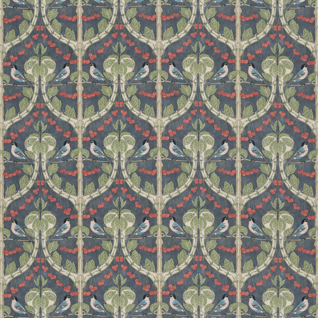 Birds &amp; Cherries Cotton fabric in indigo color - pattern BP10967.2.0 - by G P &amp; J Baker in the Original Brantwood Fabric collection