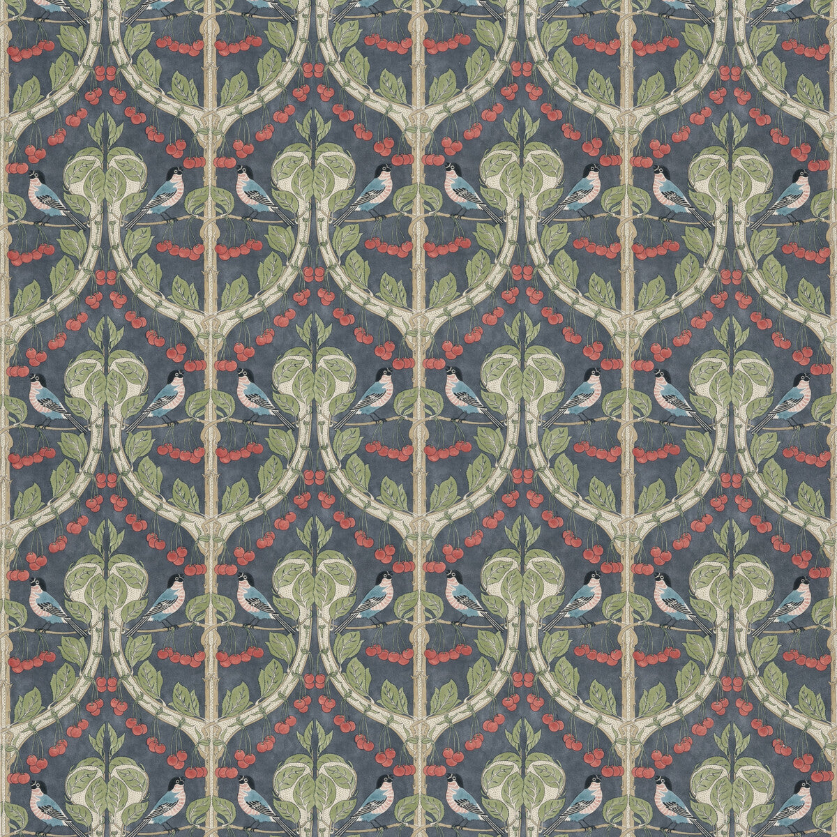 Birds & Cherries Cotton fabric in indigo color - pattern BP10967.2.0 - by G P & J Baker in the Original Brantwood Fabric collection
