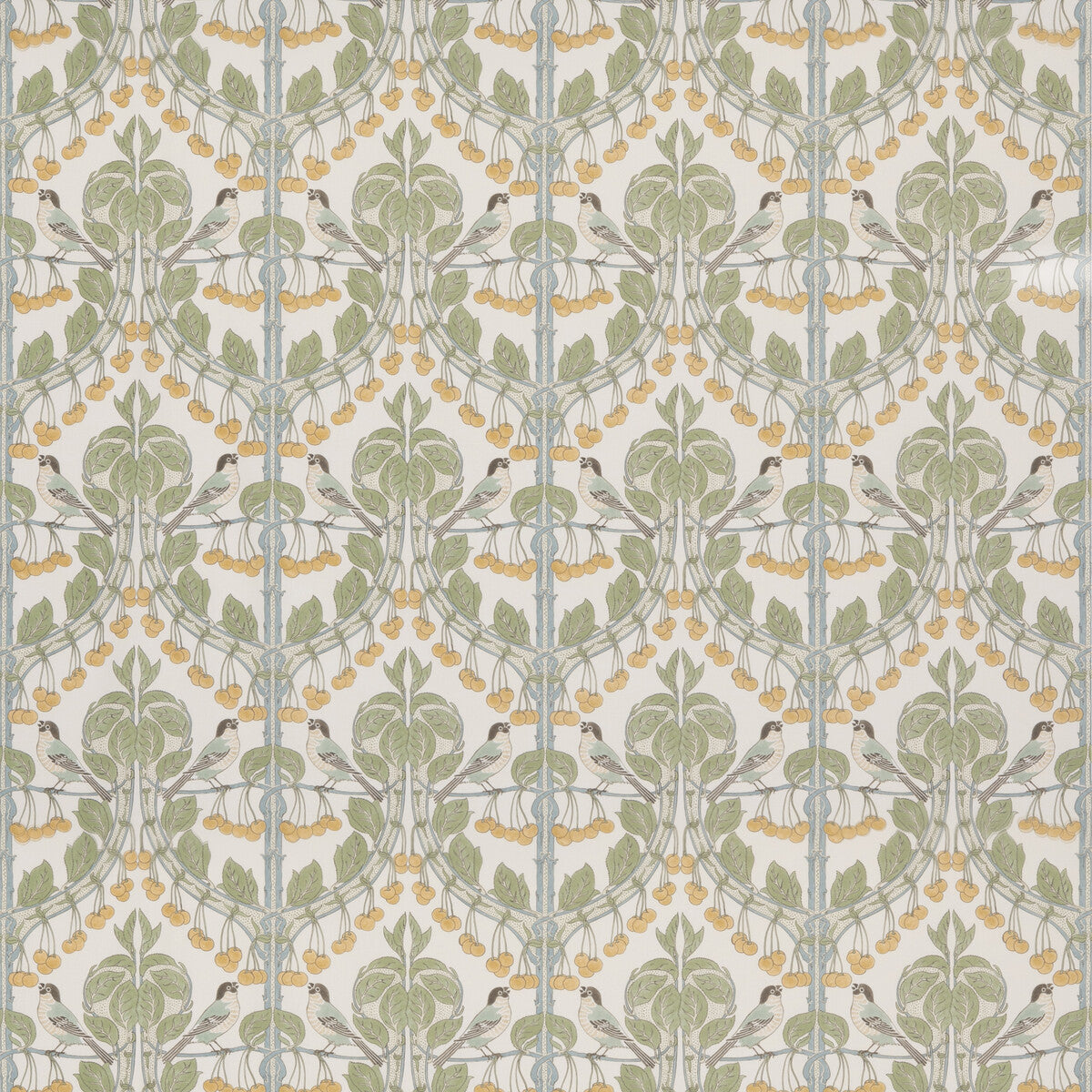 Birds & Cherries Cotton fabric in aqua color - pattern BP10967.3.0 - by G P & J Baker in the Original Brantwood Fabric collection
