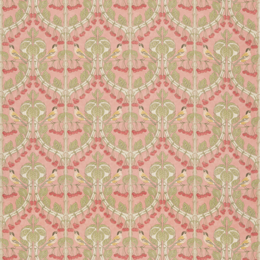 Birds &amp; Cherries Cotton fabric in coral color - pattern BP10967.5.0 - by G P &amp; J Baker in the Original Brantwood Fabric collection