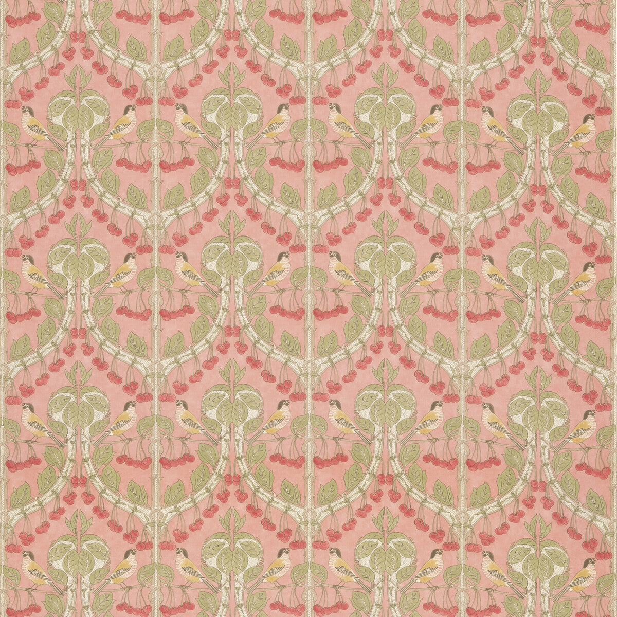 Birds & Cherries Cotton fabric in coral color - pattern BP10967.5.0 - by G P & J Baker in the Original Brantwood Fabric collection