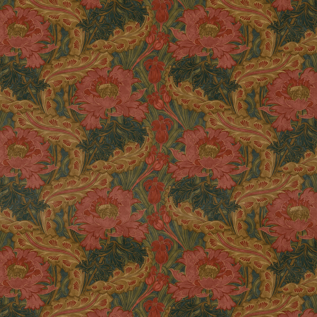 Brantwood Velvet fabric in rose/green color - pattern BP10970.1.0 - by G P &amp; J Baker in the Original Brantwood Fabric collection