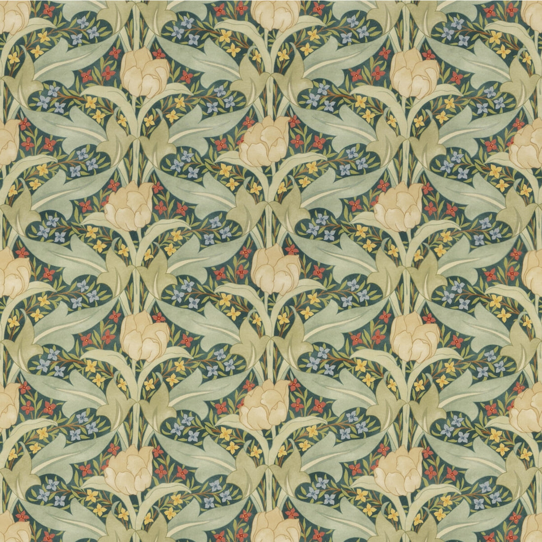 Tulip &amp; Jasmine Cotton fabric in emerald color - pattern BP10977.1.0 - by G P &amp; J Baker in the Original Brantwood Fabric collection
