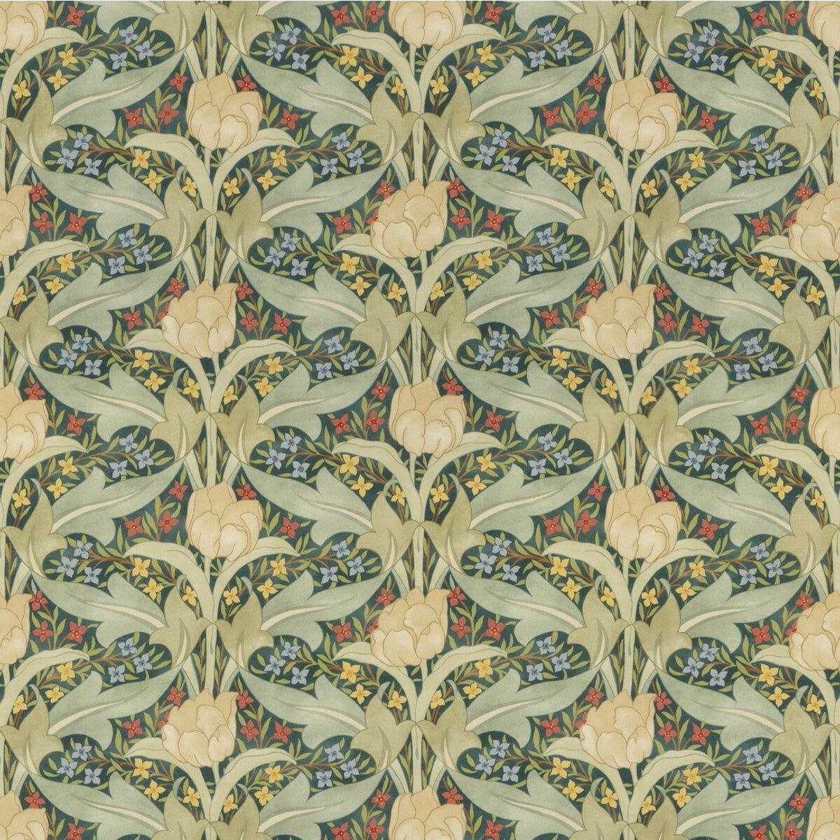 Tulip & Jasmine Cotton fabric in emerald color - pattern BP10977.1.0 - by G P & J Baker in the Original Brantwood Fabric collection