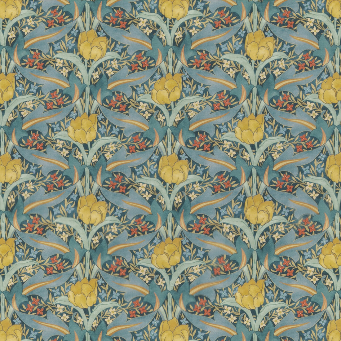 Tulip &amp; Jasmine Cotton fabric in teal color - pattern BP10977.3.0 - by G P &amp; J Baker in the Original Brantwood Fabric collection