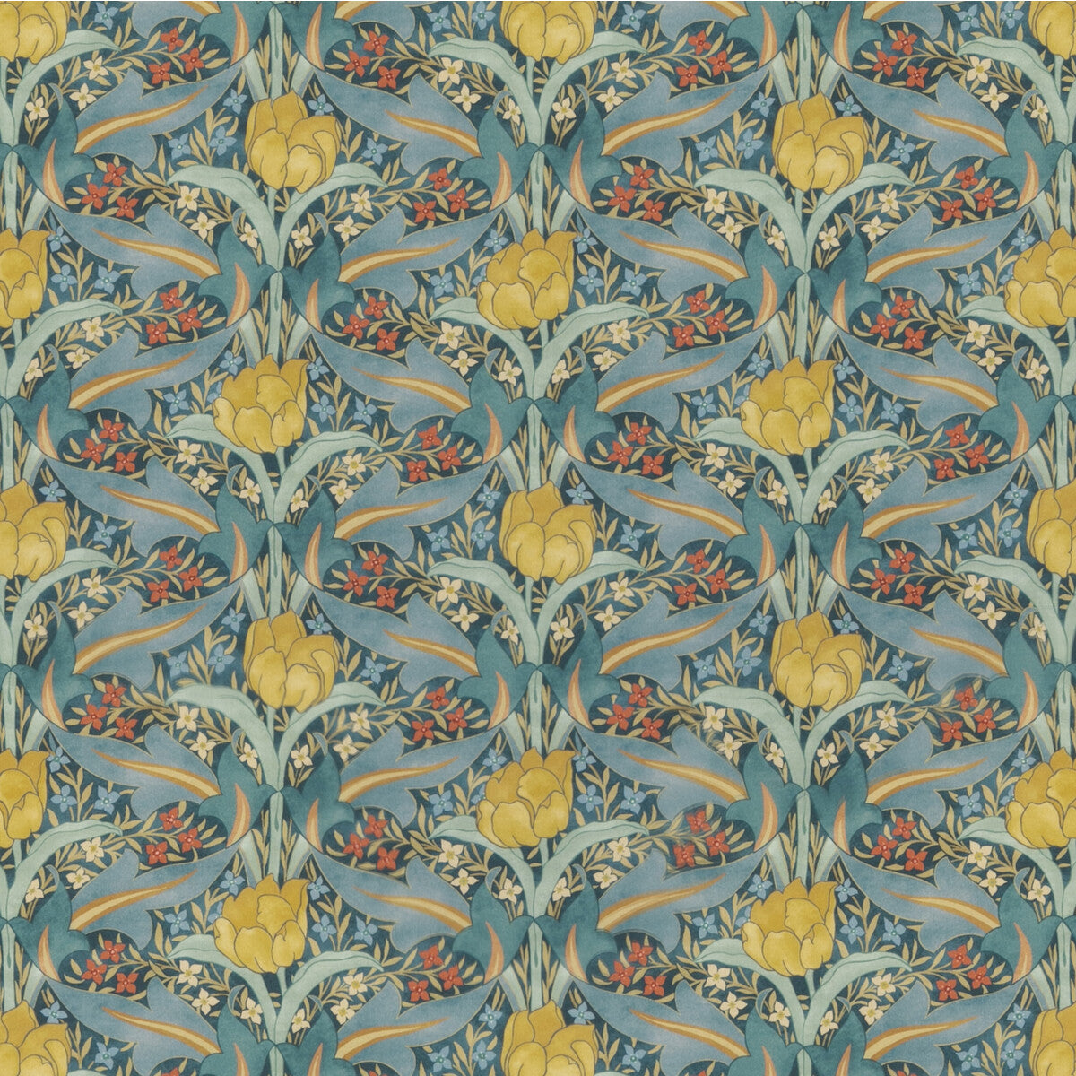 Tulip & Jasmine Cotton fabric in teal color - pattern BP10977.3.0 - by G P & J Baker in the Original Brantwood Fabric collection