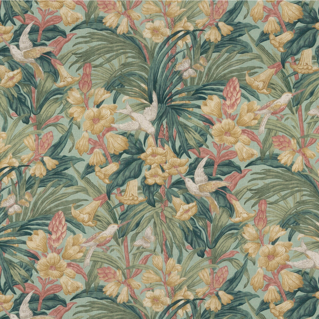 Trumpet Flowers fabric in teal color - pattern BP10982.1.0 - by G P &amp; J Baker in the Original Brantwood Fabric collection