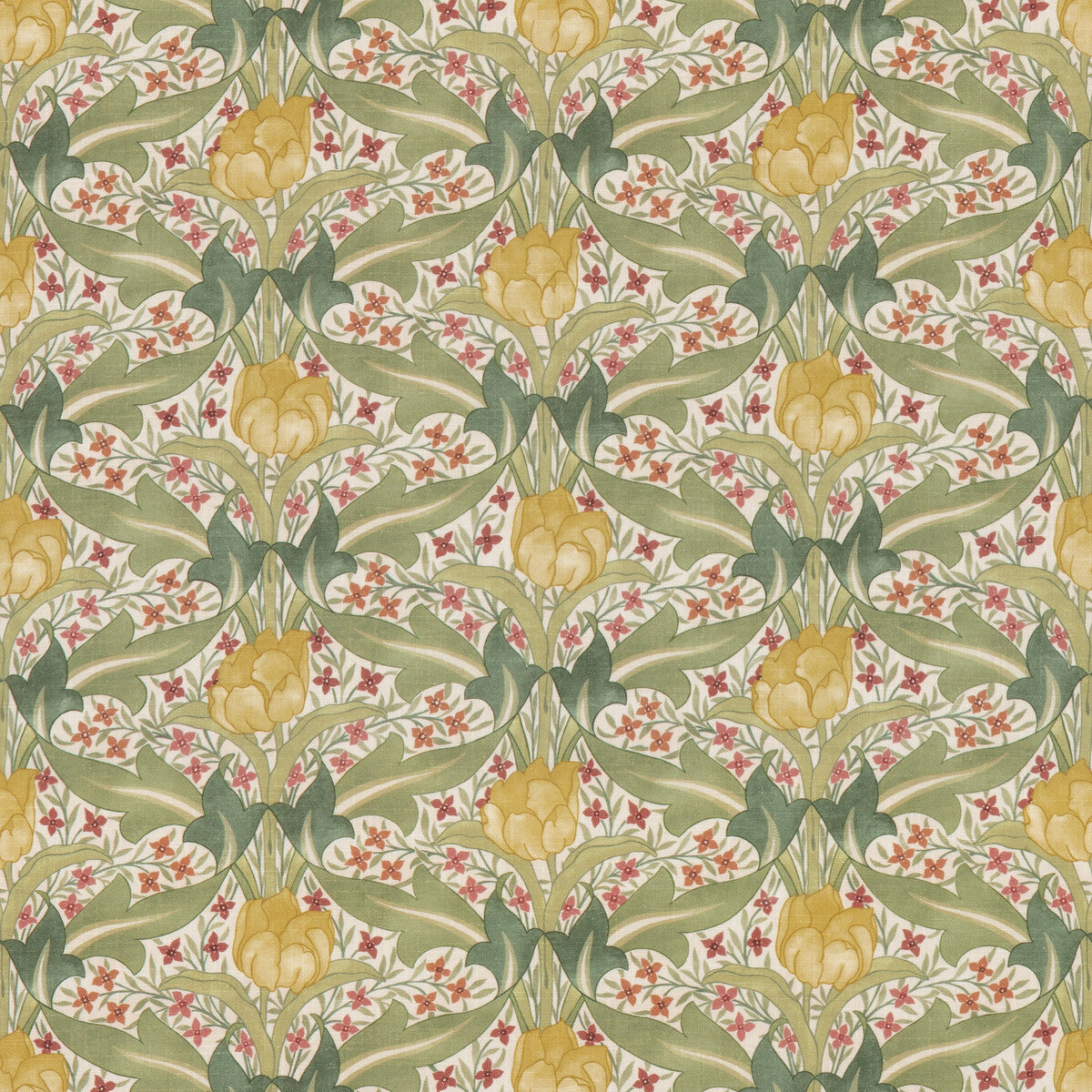 Tulip & Jasmine fabric in red/green color - pattern BP10994.1.0 - by G P & J Baker in the Original Brantwood Fabric collection