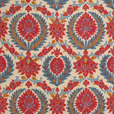 Zenobia Linen Print fabric in pompeian red/blue color - pattern BR-700018.147.0 - by Brunschwig &amp; Fils in the Les Alizes collection