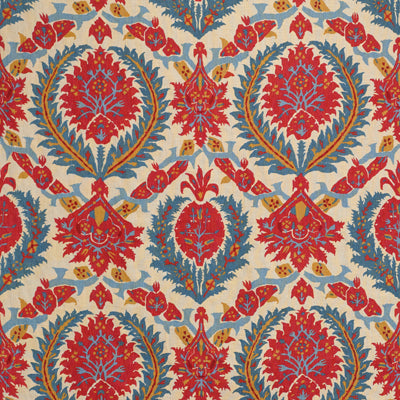 Zenobia Linen Print fabric in pompeian red/blue color - pattern BR-700018.147.0 - by Brunschwig & Fils in the Les Alizes collection