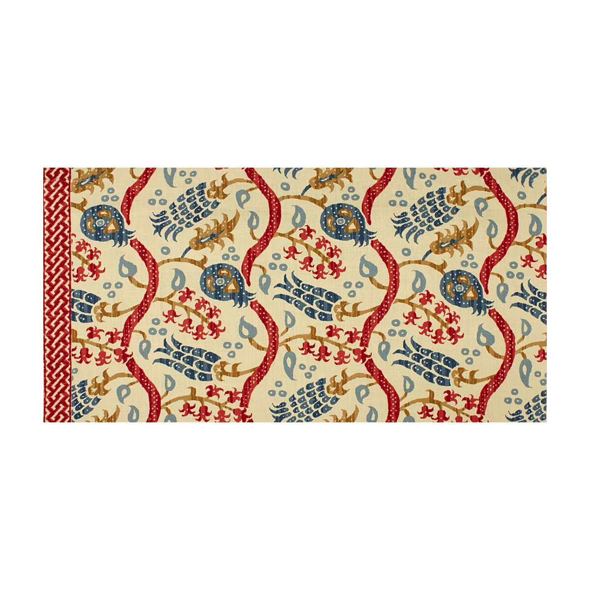 Nisiotiko Linen Print fabric in pomegranate/oxford blue color - pattern BR-700019.176.0 - by Brunschwig & Fils in the Les Alizes collection