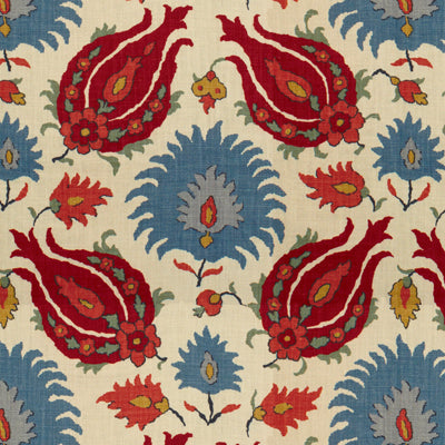 Kashmiri Linen Print fabric in pomegranate/blue color - pattern BR-700020.176.0 - by Brunschwig &amp; Fils in the Les Alizes collection