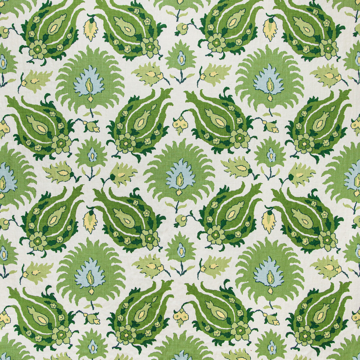 Kashmiri Linen Print fabric in leaf/aloe color - pattern BR-700020.3033.0 - by Brunschwig & Fils in the Grand Bazaar collection