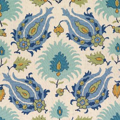 Kashmiri Linen Print fabric in peridot/aquamarine color - pattern BR-700020.421.0 - by Brunschwig &amp; Fils in the Les Alizes collection