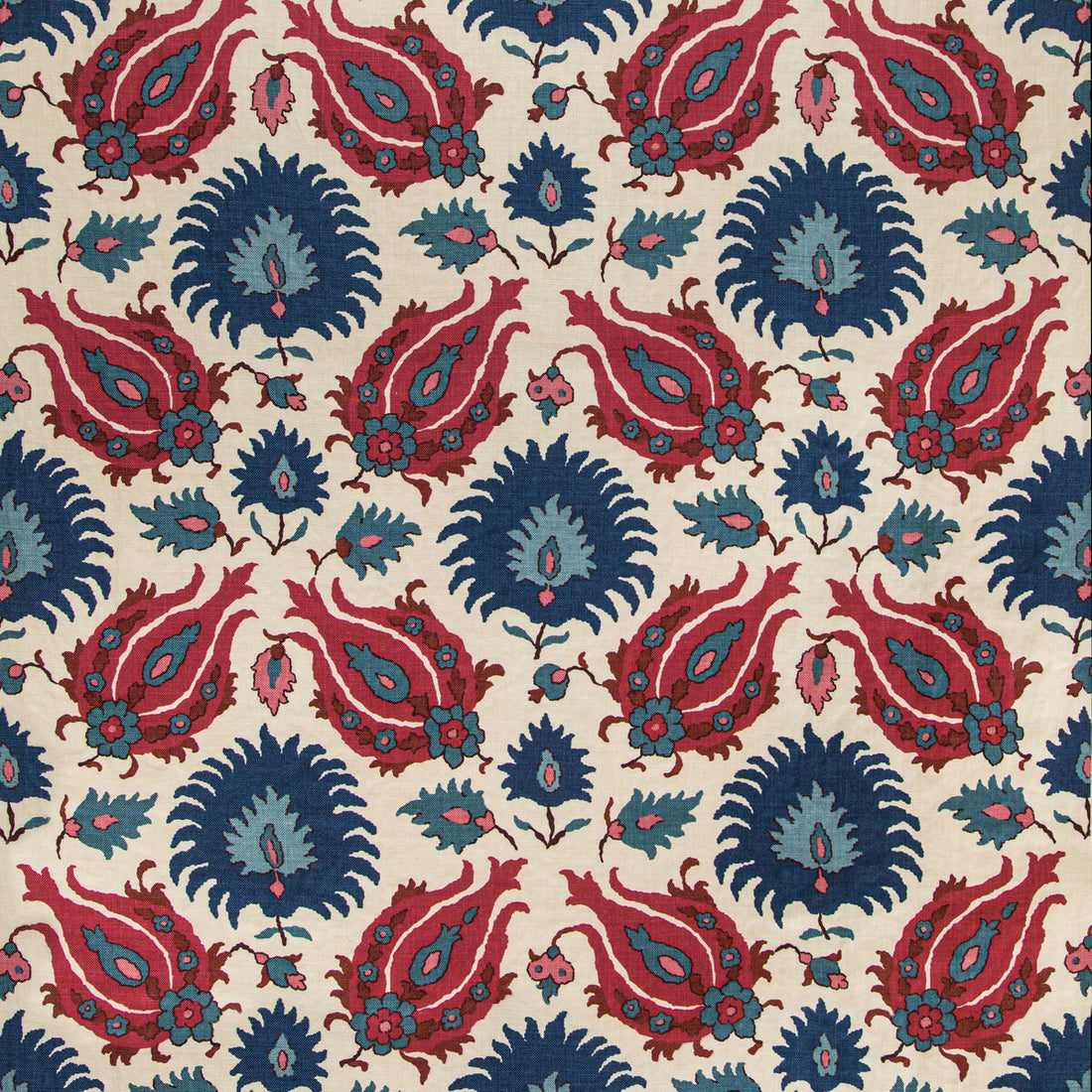 Kashmiri Linen Print fabric in navy/berry color - pattern BR-700020.5019.0 - by Brunschwig &amp; Fils in the Grand Bazaar collection