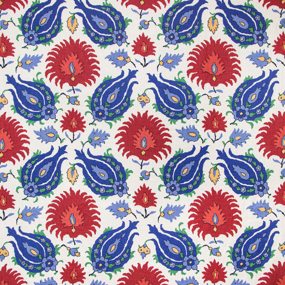 Kashmiri Linen Print fabric in blue/red color - pattern BR-700020.5193.0 - by Brunschwig &amp; Fils in the Grand Bazaar collection