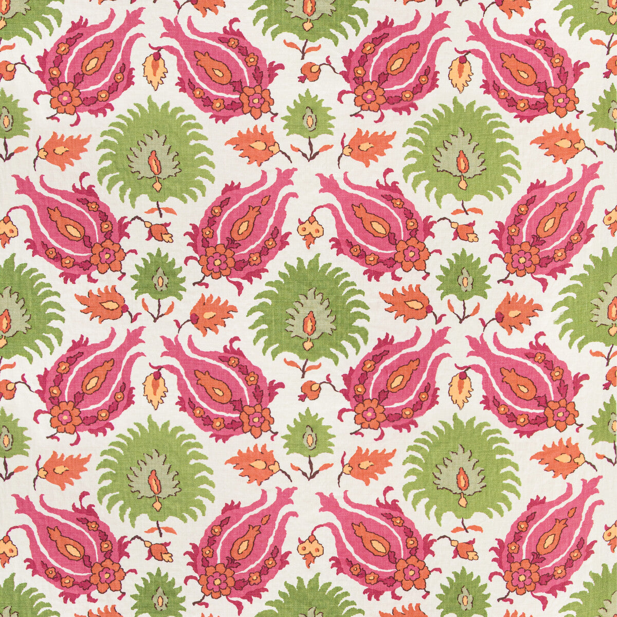 Kashmiri Linen Print fabric in pink/green color - pattern BR-700020.7312.0 - by Brunschwig &amp; Fils in the Grand Bazaar collection