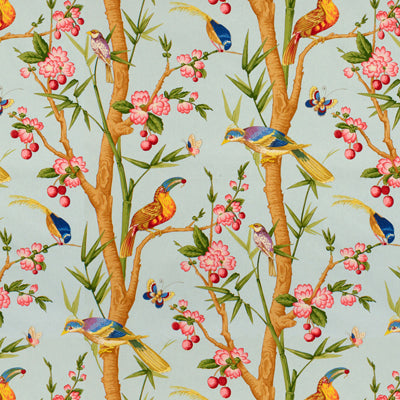 Toucans fabric in bleu color - pattern BR-71622.02.0 - by Brunschwig &amp; Fils