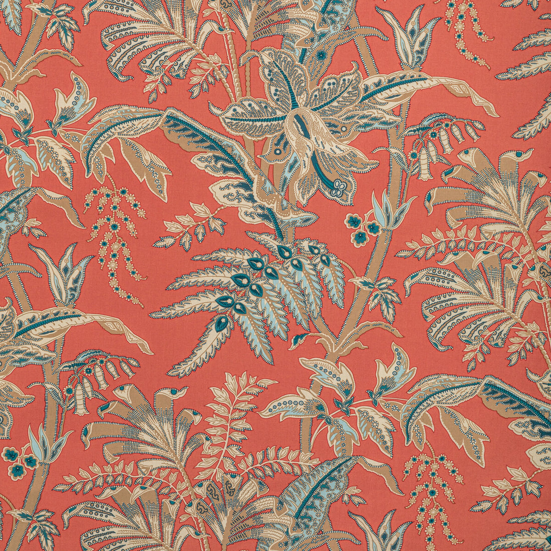 Seychelles Cotton Print fabric in coral color - pattern BR-79121.2413.0 - by Brunschwig &amp; Fils in the Manoir collection