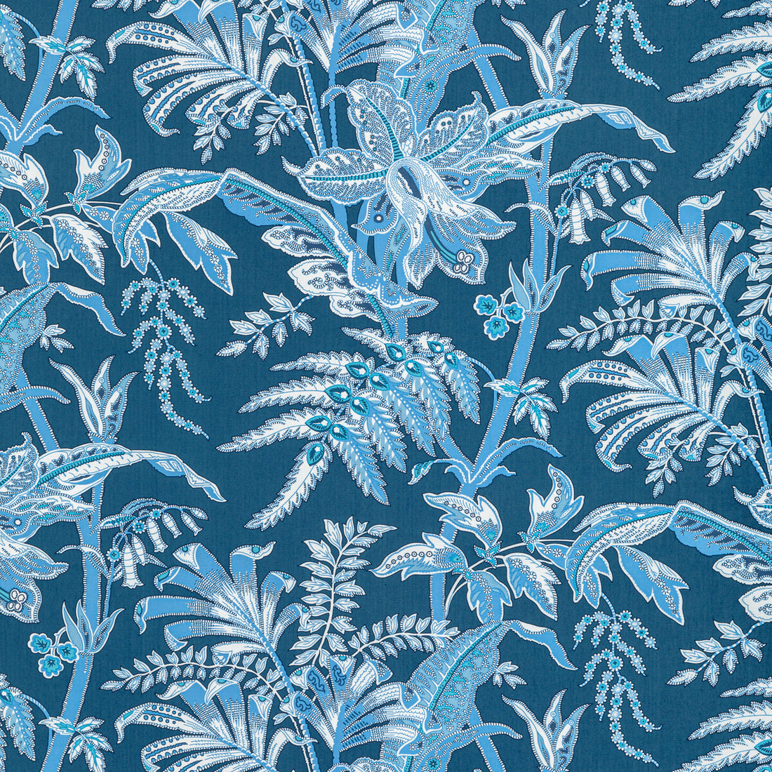 Seychelles Cotton Print fabric in navy color - pattern BR-79121.550.0 - by Brunschwig &amp; Fils in the Manoir collection
