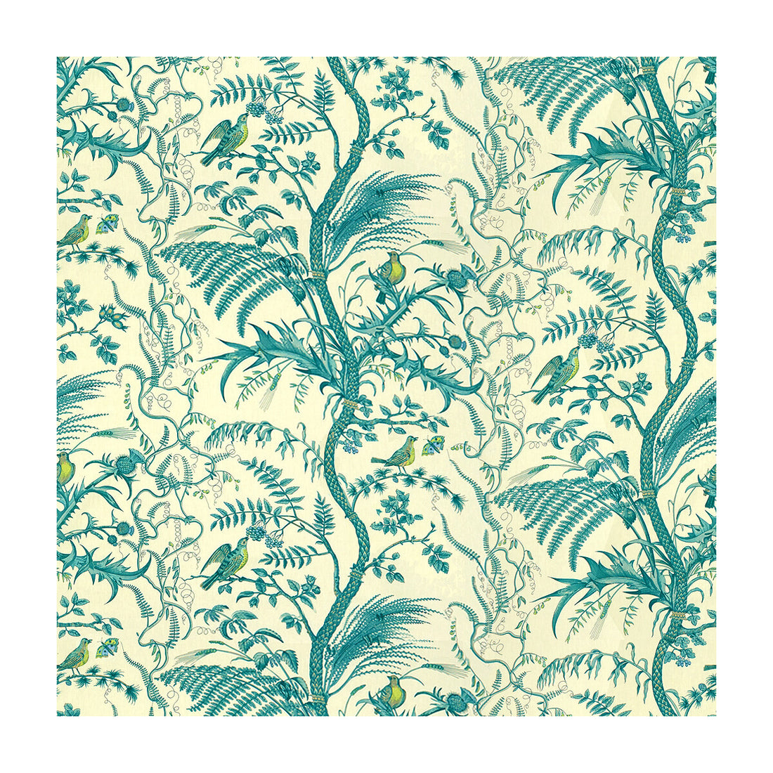 Bird And Thistle Cotton Print fabric in aqua color - pattern BR-79431.513.0 - by Brunschwig &amp; Fils
