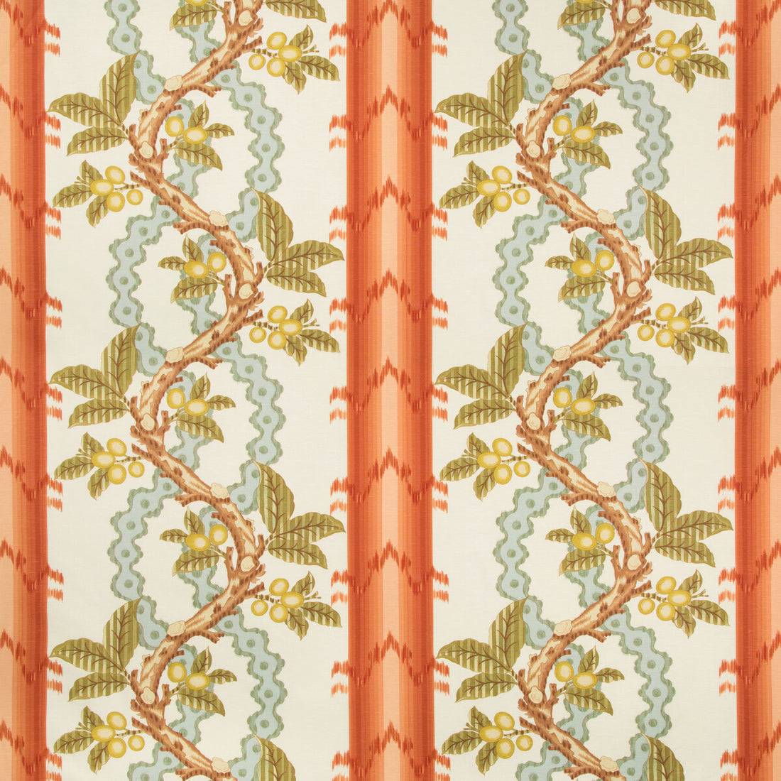 Josselin Cotton And Linen Print fabric in spice/celadon color - pattern BR-79510.123.0 - by Brunschwig &amp; Fils in the Cevennes collection