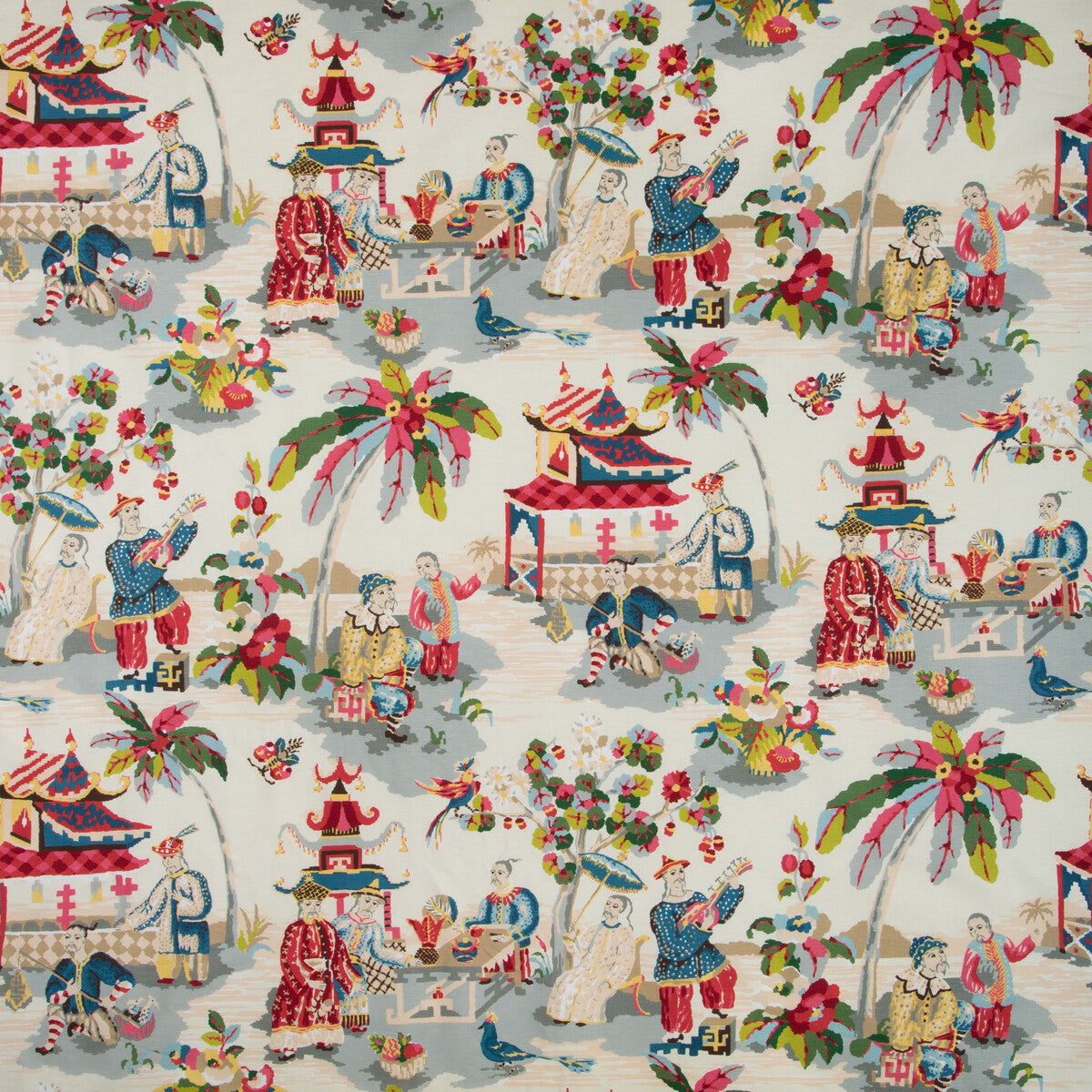 Xian Linen & Cotton Print fabric in prussian/red color - pattern BR-79601.157.0 - by Brunschwig & Fils in the Baret collection