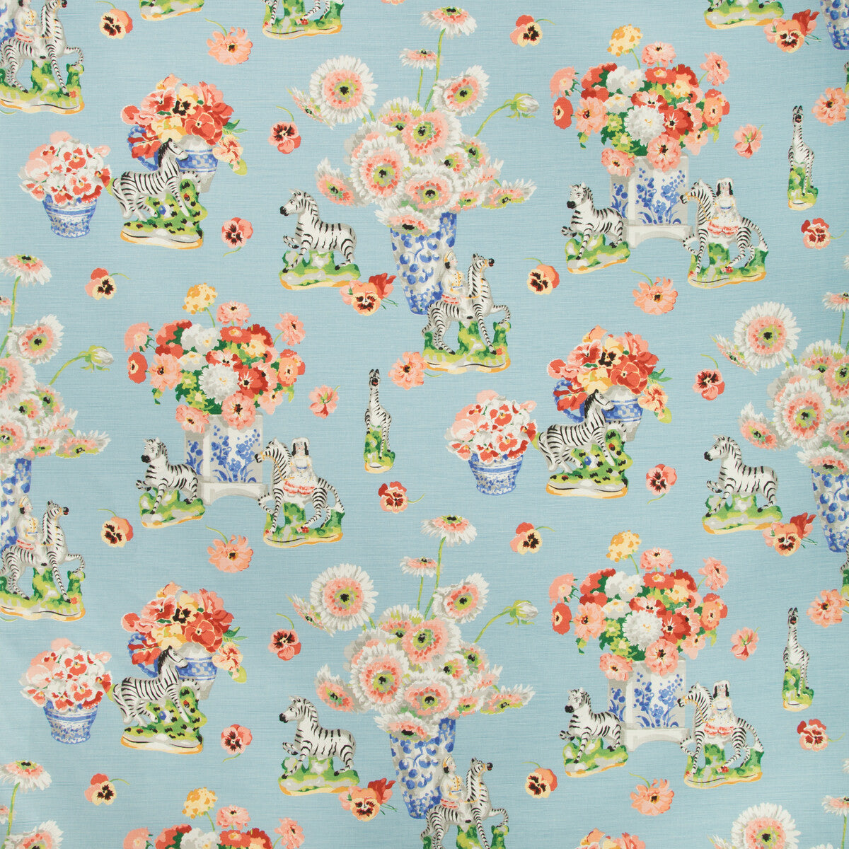 Gillian S Zebras Linen & Cotton Print fabric in sky color - pattern BR-79653.15.0 - by Brunschwig & Fils in the Cevennes collection