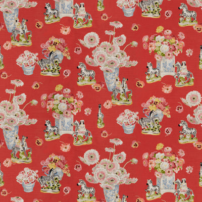 Gillian S Zebras Linen & Cotton Print fabric in flame color - pattern BR-79653.154.0 - by Brunschwig & Fils