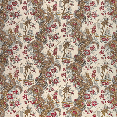 Les Pecheurs Cotton Print C fabric in rimson with blue color - pattern BR-79657.222.0 - by Brunschwig & Fils