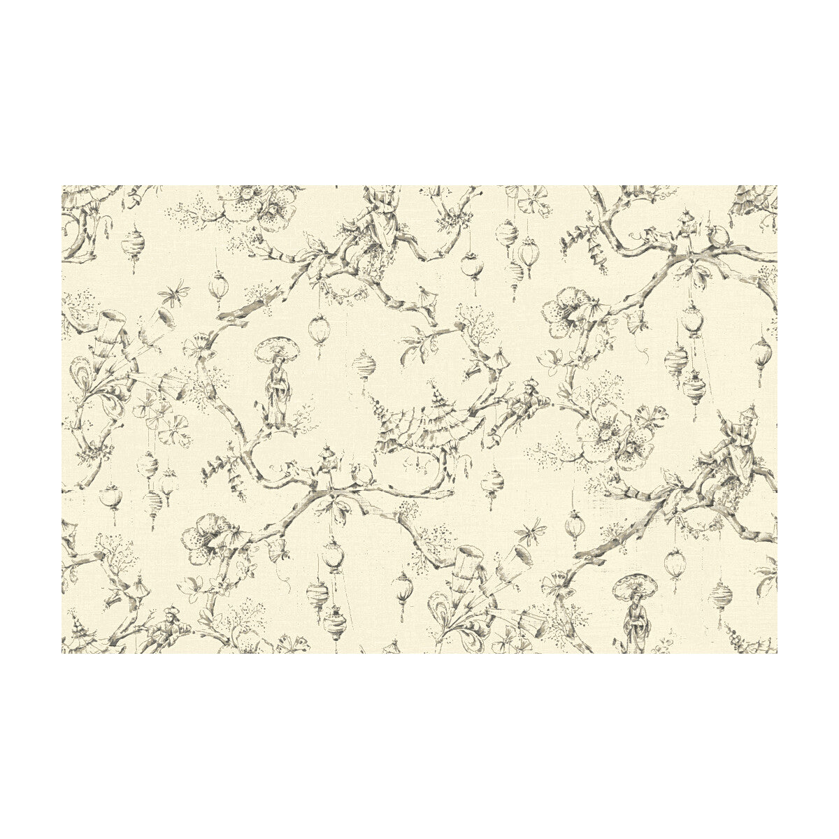 Festival Of Lanterns Linen Print fabric in gray color - pattern BR-79704.11.0 - by Brunschwig & Fils in the Maisonnette collection