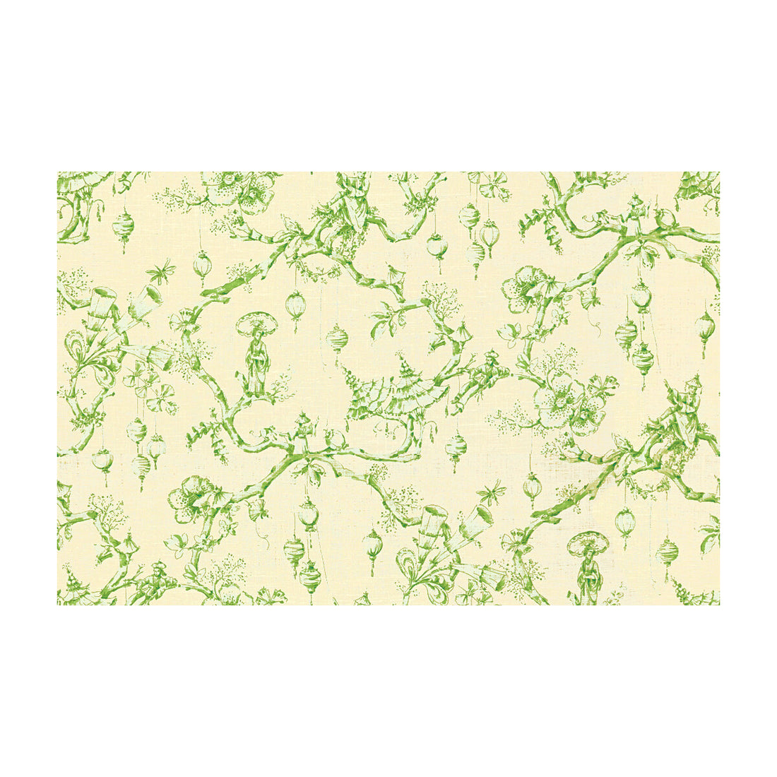Festival Of Lanterns Linen Print fabric in green color - pattern BR-79704.3.0 - by Brunschwig &amp; Fils in the Maisonnette collection