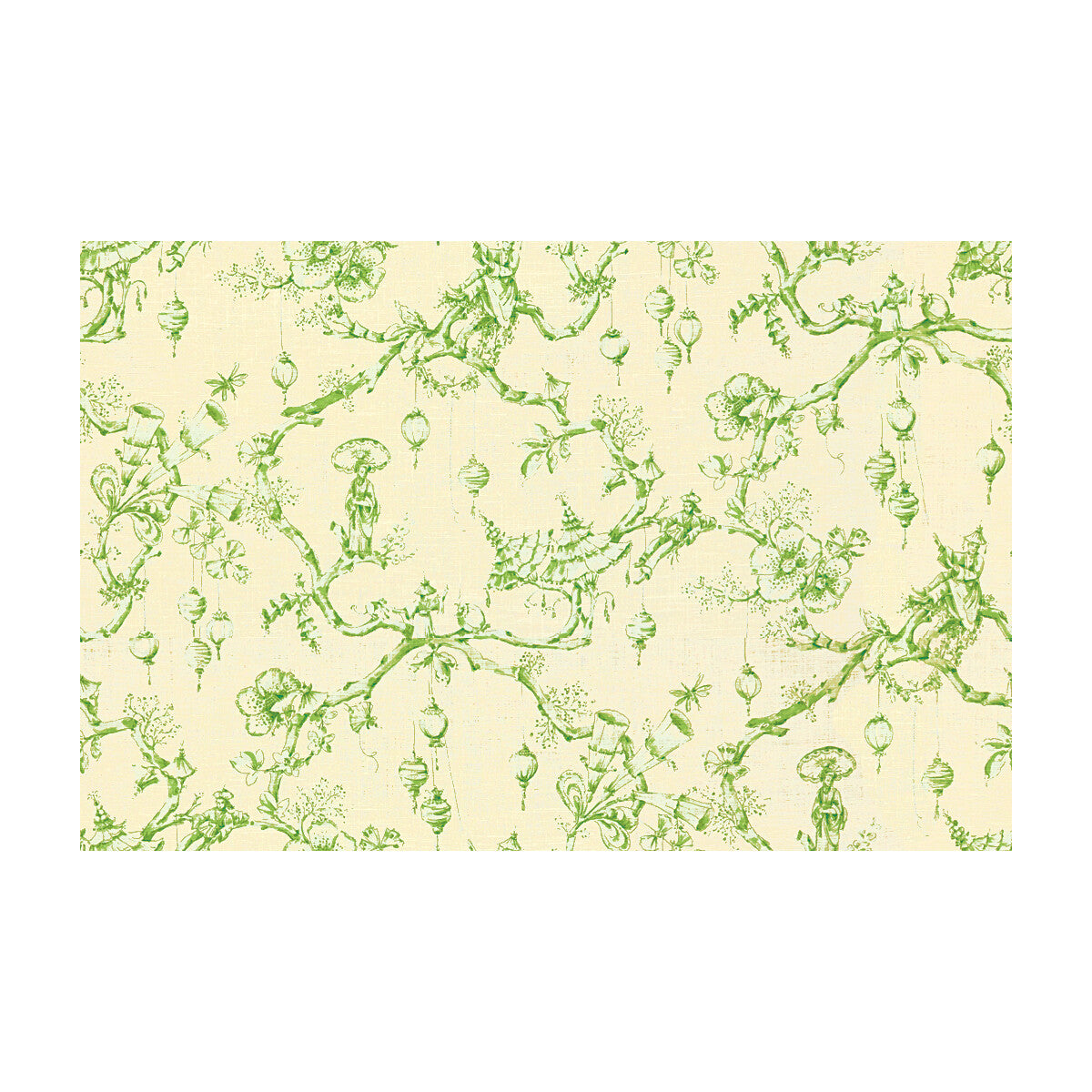 Festival Of Lanterns Linen Print fabric in green color - pattern BR-79704.3.0 - by Brunschwig & Fils in the Maisonnette collection