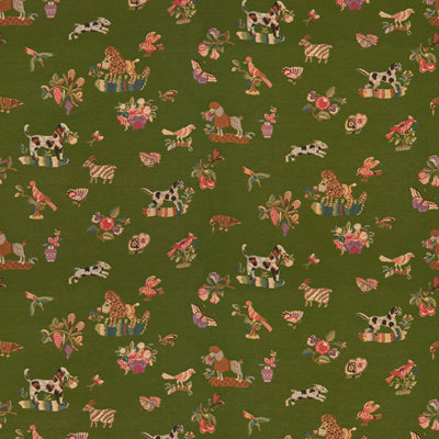 Animalitos Woven Tapestry fabric in patio green color - pattern BR-89477.428.0 - by Brunschwig & Fils