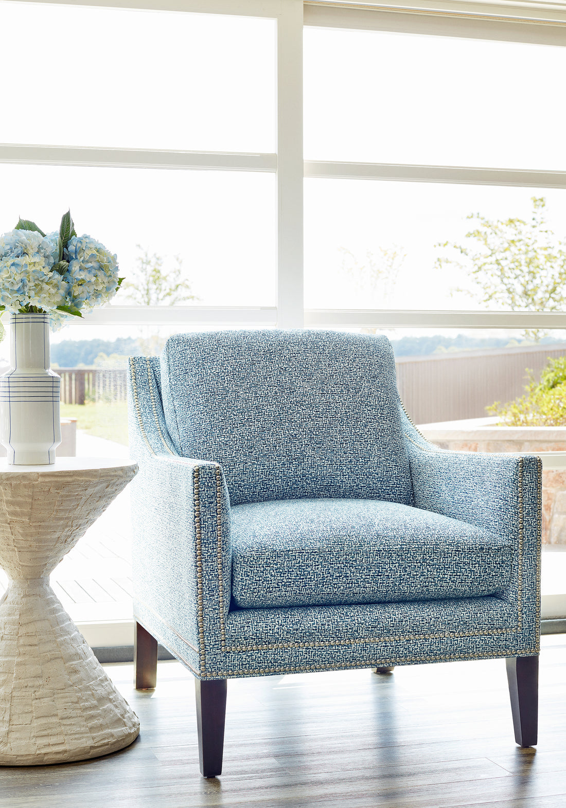 Westwood Chair upholstered in Thibaut Mandela woven fabric in Blue color - pattern W74053