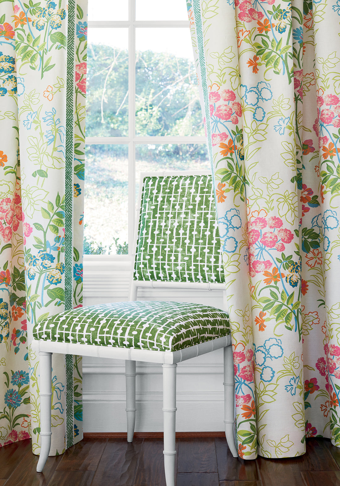 Drapery curtains made from Thibaut Spring Garden fabric in cream color - pattern F914340